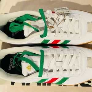 Adidas VL Court 3.0 White Sneakers with Green and Red Accents 10.5M